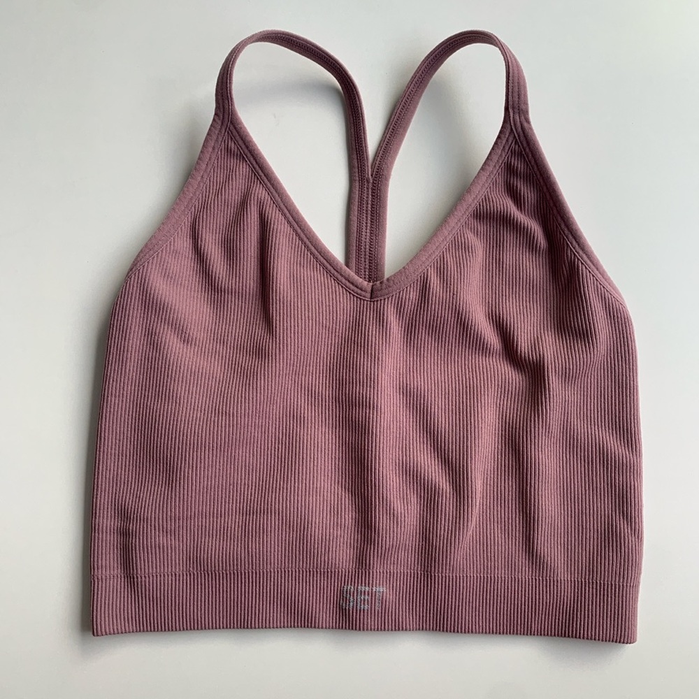 SET ACTIVE Ribbed V Top in Ginger
